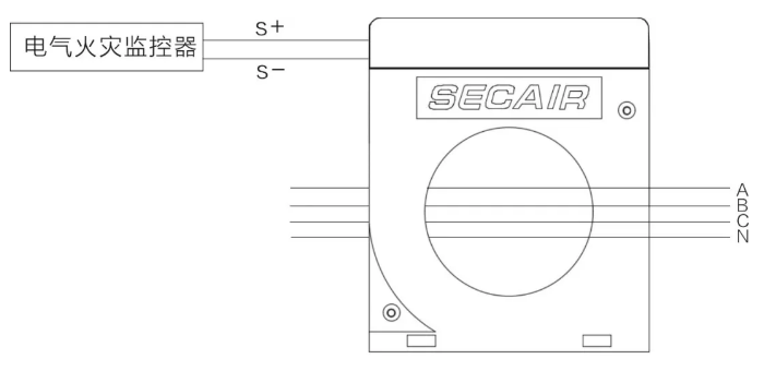 J-SCM41(160)剩余電流式<a href=http://m.taotaopaper.com/dianqihuozai/ target=_blank class=infotextkey>電氣火災(zāi)監(jiān)控</a>探測(cè)器接線圖